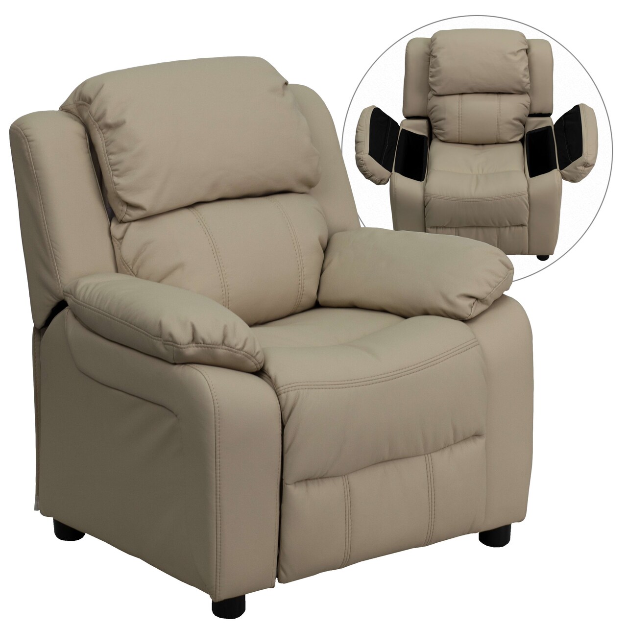 Emma and Oliver Deluxe Padded Contemporary Kids Recliner with Storage Arms